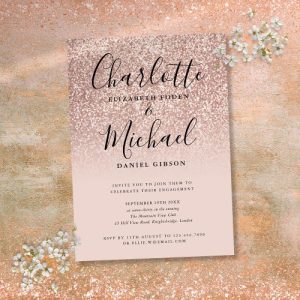 Rose Gold Glitter Engagement Invitation - Elegant Party Invite