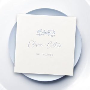 Dusty Blue Wedding Napkins - Hand Drawn Bow Design