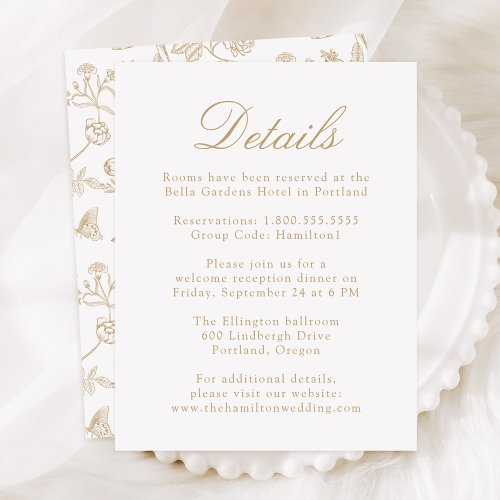 Chinoiserie Floral Wedding Enclosure Cards - Gold - Image 2